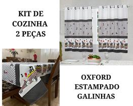 Kit 1 Cortina De Cozinha 2mt E 1 Toalha De Mesa 6 Lugares - Galinhas