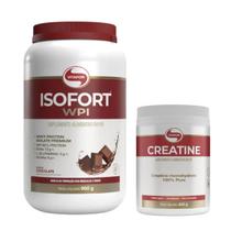 Kit 1 Creatina Pura + 1 Whey Isolado Isofort Sabor Chocolate Vitafor