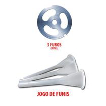 Kit 1 Disco 3 Furos e Jogo de Funis Plást. p/ Moedor de Carne Nº 22