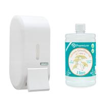 Kit 1 dispenser álcool em gel sabão líquido branco + 1 Litro sabonete banheiro consultório premisse