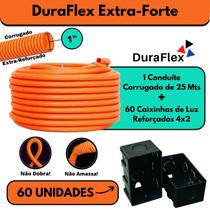 Kit 1 Eletroduto Corrugado Laranja 1" 25 Metros + 60 Caixinhas 4x2 Pretas - DuraFlex