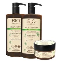 Kit 1 Escova Progressiva 1L + Shampoo 1L + 1 Argila Capilar em Pó Bio Amazônica Natumaxx