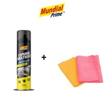 Kit 1 Espuma Multiuso Limpa Estofado e 2 Panos Microfibra de Uso Geral Sortidos