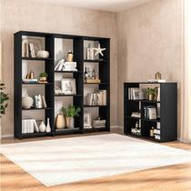 Kit 1 Estante Livreiro 11 Nichos Odelia e 1 Estante Multiuso 5 Nichos Cairo Preto