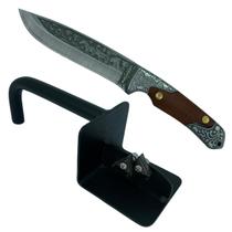 Kit 1 faca FD02 full tang 23,5cm artesanal cabo marrom + bainha para cinta + afiador em inox sistema de vídia preto