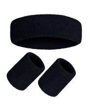 Kit 1 Faixa de Cabeça Atoalhada e 2 Munhequeiras Esportivas 8cm Kit 1 Faixa de Cabeça Atoalhada e 2 Munhequeiras Esportivas 8cm