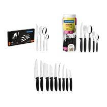 KIT - 1 Faqueiro Inox 30 Peças + 1 Conjunto Facas 9pç + 1 Faqueiro Inox 24pç - Tramontina KIT - 1 Faqueiro Inox 30 Peças + 1 Conjunto Facas 9pç + 1 Faqueiro Inox 24pç - Tramontina