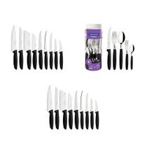 KIT - 1 Faqueiro Inox 30 Peças Ipanema Preto + 2 Conjuntos Facas 9pç - Tramontina
