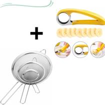 Kit - 1 fatiador de bananas + 3 peneiras inox