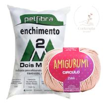 Kit 1 Fio Amigurumi - Circulo + 100 g Enchimento fibra siliconada PET FIBRA - Dois M Têxtil