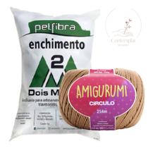 Kit 1 Fio Amigurumi - Circulo + 100 g Enchimento fibra siliconada PET FIBRA - Dois M Têxtil