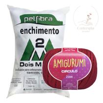 Kit 1 Fio Amigurumi - Circulo + 100 g Enchimento fibra siliconada PET FIBRA - Dois M Têxtil