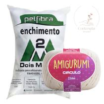 Kit 1 Fio Amigurumi - Circulo + 100 g Enchimento fibra siliconada PET FIBRA - Dois M Têxtil