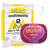 Kit 1 Fio Amigurumi - Circulo + 100 g Enchimento fibra siliconada SOFT MAX - Dois M Têxtil