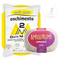 Kit 1 Fio Amigurumi - Circulo + 100 g Enchimento fibra siliconada SOFT MAX - Dois M Têxtil