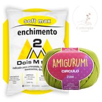 Kit 1 Fio Amigurumi - Circulo + 100 g Enchimento fibra siliconada SOFT MAX - Dois M Têxtil