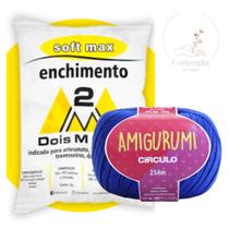 Kit 1 Fio Amigurumi - Circulo + 100 g Enchimento fibra siliconada SOFT MAX - Dois M Têxtil