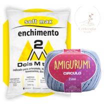 Kit 1 Fio Amigurumi - Circulo + 100 g Enchimento fibra siliconada SOFT MAX - Dois M Têxtil