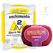 Kit 1 Fio Amigurumi - Circulo + 100 g Enchimento fibra siliconada SOFT MAX - Dois M Têxtil