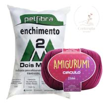 Kit 1 Fio Amigurumi - Circulo + 500 g Enchimento fibra siliconada PET FIBRA - Dois M Têxtil