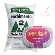 Kit 1 Fio Amigurumi - Circulo + 500 g Enchimento fibra siliconada PET FIBRA - Dois M Têxtil