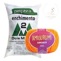 Kit 1 Fio Amigurumi - Circulo + 500 g Enchimento fibra siliconada PET FIBRA - Dois M Têxtil