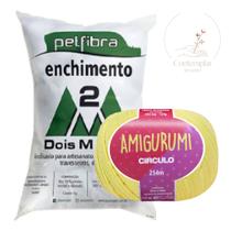 Kit 1 Fio Amigurumi - Circulo + 500 g Enchimento fibra siliconada PET FIBRA - Dois M Têxtil