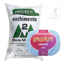 Kit 1 Fio Amigurumi - Circulo + 500 g Enchimento fibra siliconada PET FIBRA - Dois M Têxtil