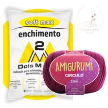 Kit 1 Fio Amigurumi - Circulo + 500 g Enchimento fibra siliconada SOFT MAX - Dois M Têxtil