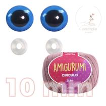 Kit 1 Fio Amigurumi + Olhos azuis com trava de segurança 10 mm - Círculo