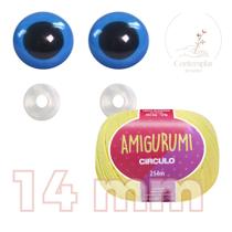 Kit 1 Fio Amigurumi + Olhos azuis com trava de segurança 14 mm - Círculo