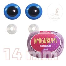 Kit 1 Fio Amigurumi + Olhos azuis com trava de segurança 14 mm - Círculo