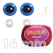 Kit 1 Fio Amigurumi + Olhos azuis com trava de segurança 14 mm - Círculo