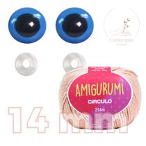 Kit 1 Fio Amigurumi + Olhos azuis com trava de segurança 14 mm - Círculo