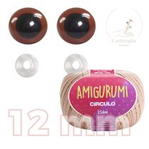 Kit 1 Fio Amigurumi + Olhos castanhos com trava de segurança 12 mm - Círculo