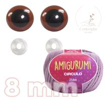 Kit 1 Fio Amigurumi + Olhos castanhos com trava de segurança 8 mm - Círculo