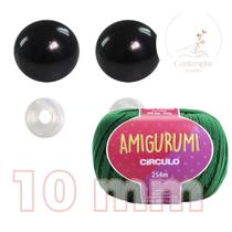 Kit 1 Fio Amigurumi + Olhos pretos com trava de segurança 10 mm - Círculo