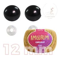 Kit 1 Fio Amigurumi + Olhos pretos com trava de segurança 12 mm - Círculo