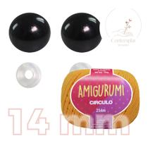 Kit 1 Fio Amigurumi + Olhos pretos com trava de segurança 14 mm - Círculo
