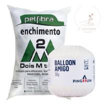Kit 1 Fio Balloon Amigo - Pingouin + 100 g Enchimento fibra siliconada PET FIBRA - Dois M Têxtil - Pingouin / Dois M Têxtil