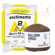 Kit 1 Fio Balloon Amigo - Pingouin + 100 g Enchimento fibra siliconada SOFT MAX - Dois M Têxtil