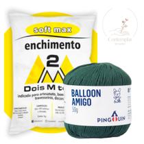 Kit 1 Fio Balloon Amigo - Pingouin + 100 g Enchimento fibra siliconada SOFT MAX - Dois M Têxtil