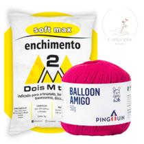 Kit 1 Fio Balloon Amigo - Pingouin + 100 g Enchimento fibra siliconada SOFT MAX - Dois M Têxtil