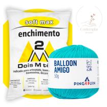 Kit 1 Fio Balloon Amigo - Pingouin + 100 g Enchimento fibra siliconada SOFT MAX - Dois M Têxtil