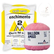 Kit 1 Fio Balloon Amigo - Pingouin + 100 g Enchimento fibra siliconada SOFT MAX - Dois M Têxtil