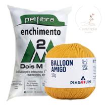 Kit 1 Fio Balloon Amigo - Pingouin + 500 g Enchimento fibra siliconada PET FIBRA - Dois M Têxtil