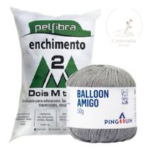 Kit 1 Fio Balloon Amigo - Pingouin + 500 g Enchimento fibra siliconada PET FIBRA - Dois M Têxtil