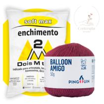 Kit 1 Fio Balloon Amigo - Pingouin + 500 g Enchimento fibra siliconada SOFT MAX - Dois M Têxtil