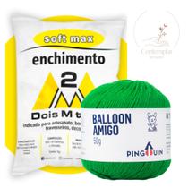 Kit 1 Fio Balloon Amigo - Pingouin + 500 g Enchimento fibra siliconada SOFT MAX - Dois M Têxtil