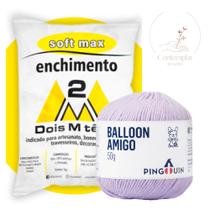 Kit 1 Fio Balloon Amigo - Pingouin + 500 g Enchimento fibra siliconada SOFT MAX - Dois M Têxtil